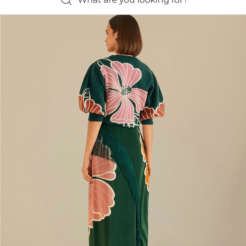 FARM Rio Green Honolulu Flowers Fringe Maxi Skirt NWT